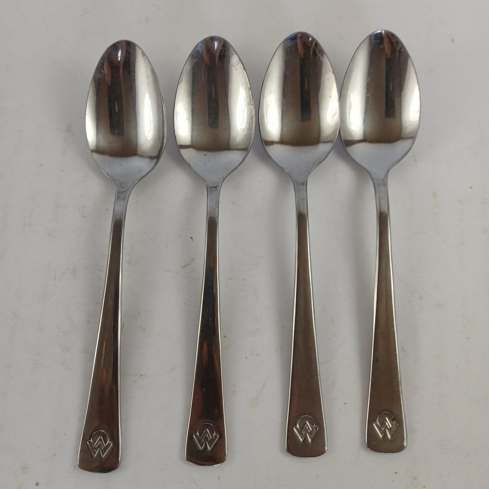 4 American West Airlines Demitasse Spoon Air 5" TQT Stainless Japan Flatware Vtg